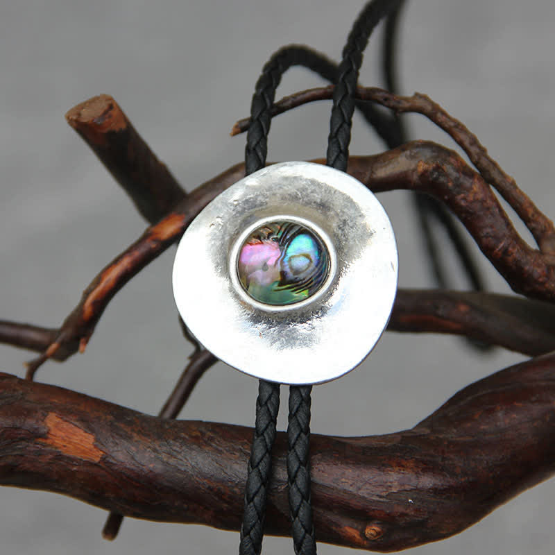 Trend Irregular Round Abalone Shell Inlaid Bolo Tie - Silver - image 0