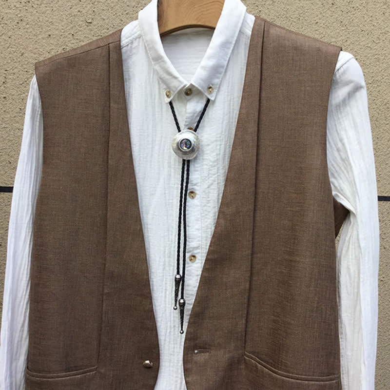 Trend Irregular Round Abalone Shell Inlaid Bolo Tie - image 7