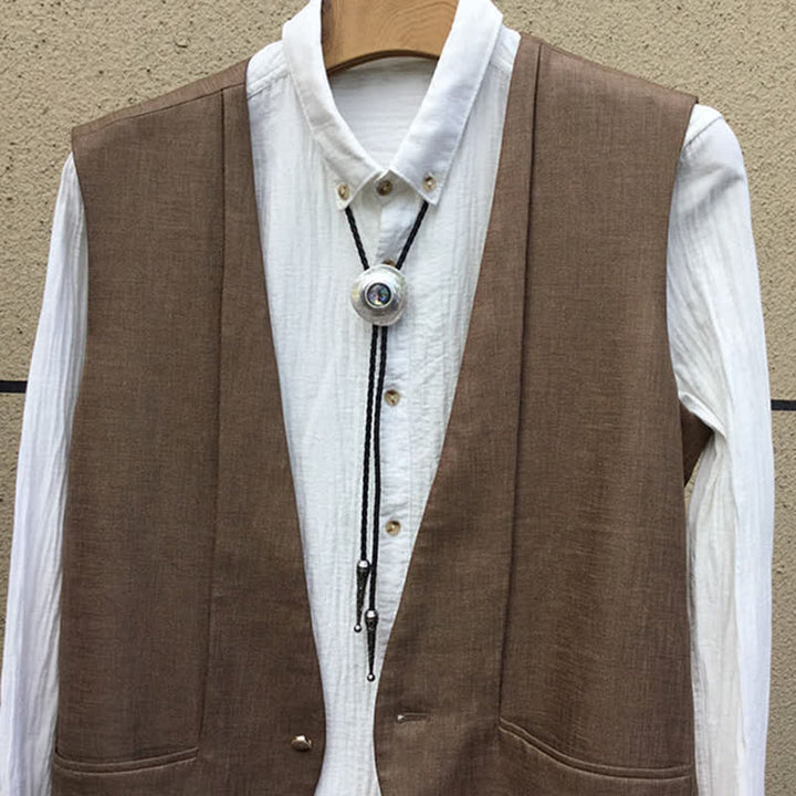 Trend Irregular Round Abalone Shell Inlaid Bolo Tie - image 7