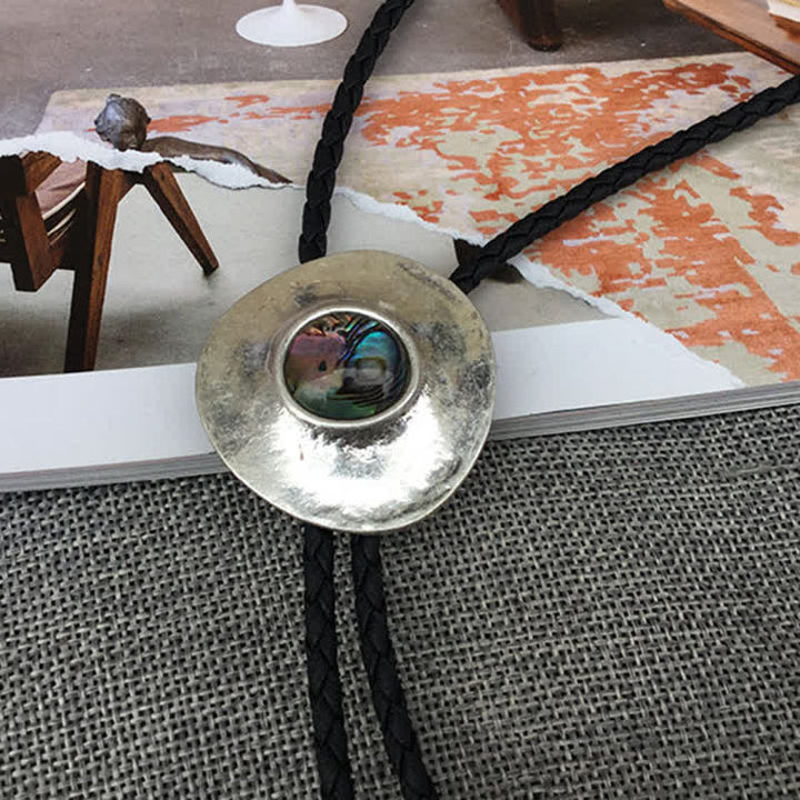 Trend Irregular Round Abalone Shell Inlaid Bolo Tie - image 2