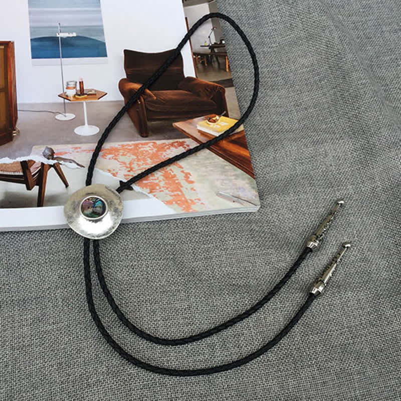 Trend Irregular Round Abalone Shell Inlaid Bolo Tie - image 5