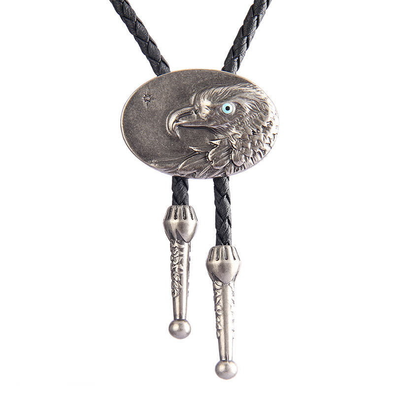 Western Style Oval Eagle Relief Pendant Bolo Tie - Antique Silver - image 1