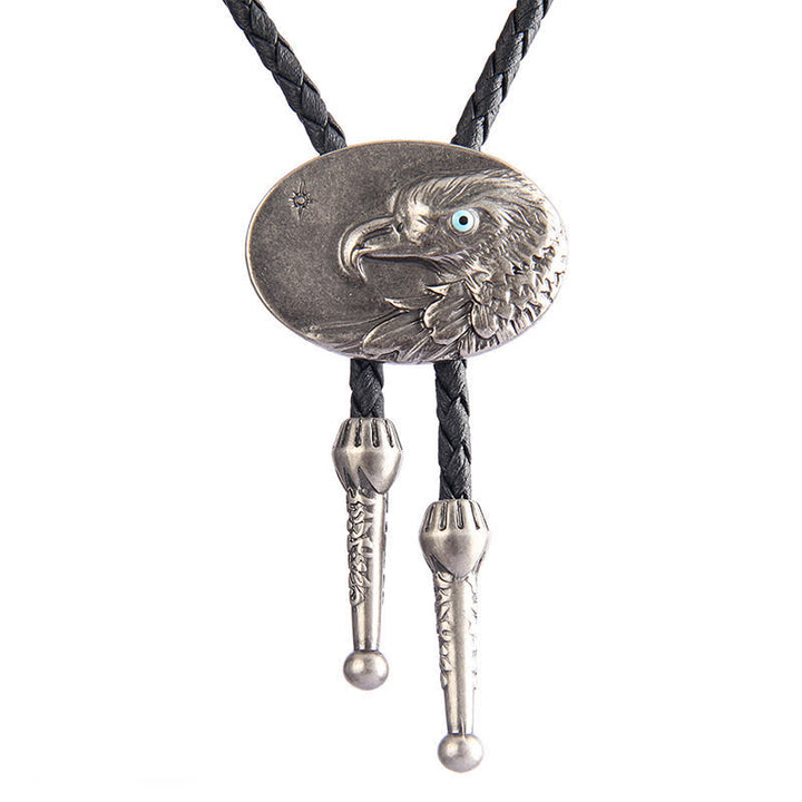 Western Style Oval Eagle Relief Pendant Bolo Tie - Antique Silver - image 1