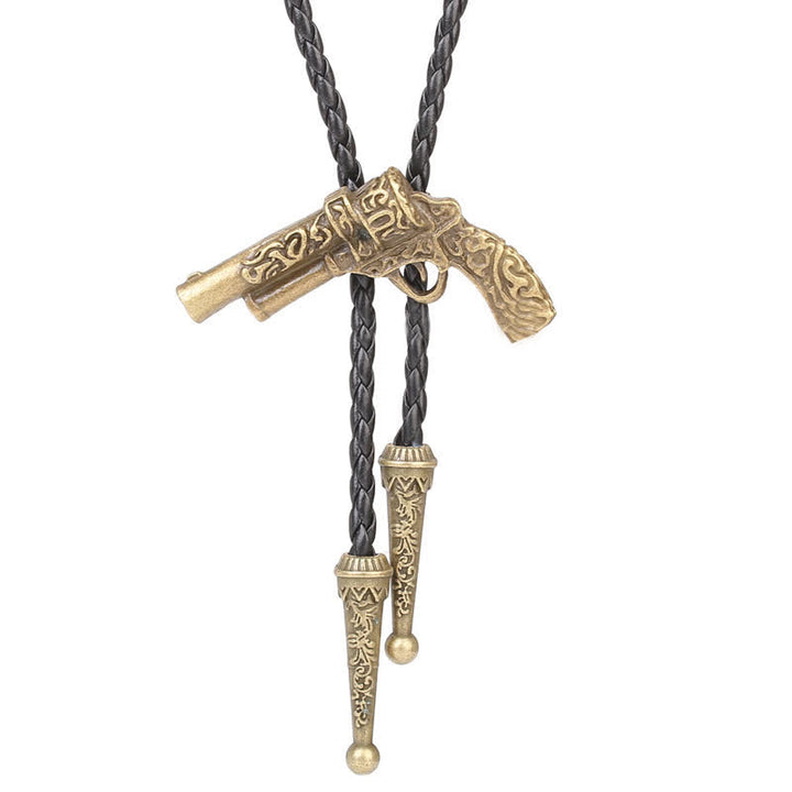 Rodeo Carved Gun Pistol Pendant Bolo Tie - Antique Bronze - image 0