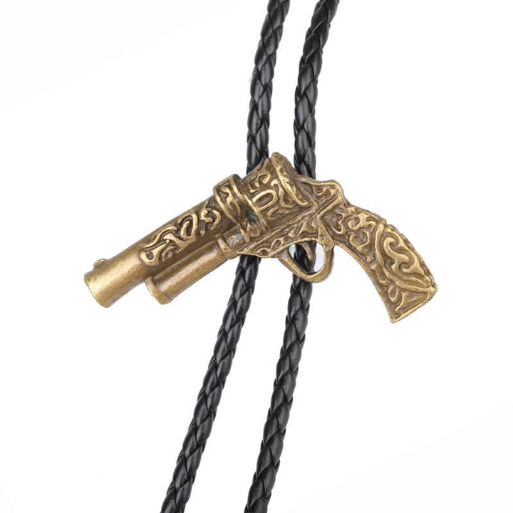 Rodeo Carved Gun Pistol Pendant Bolo Tie - image 2