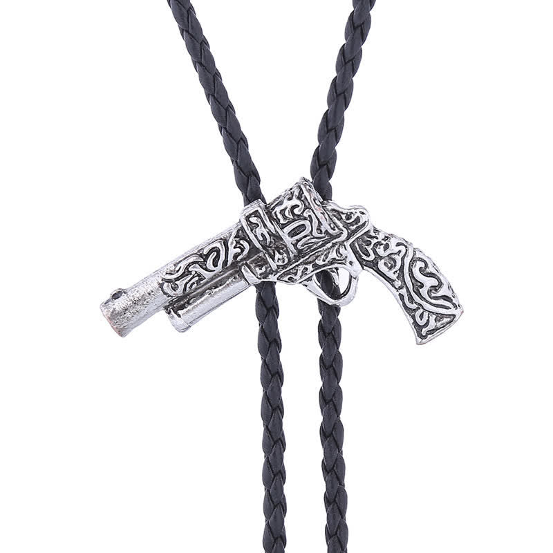 Rodeo Carved Gun Pistol Pendant Bolo Tie - image 5