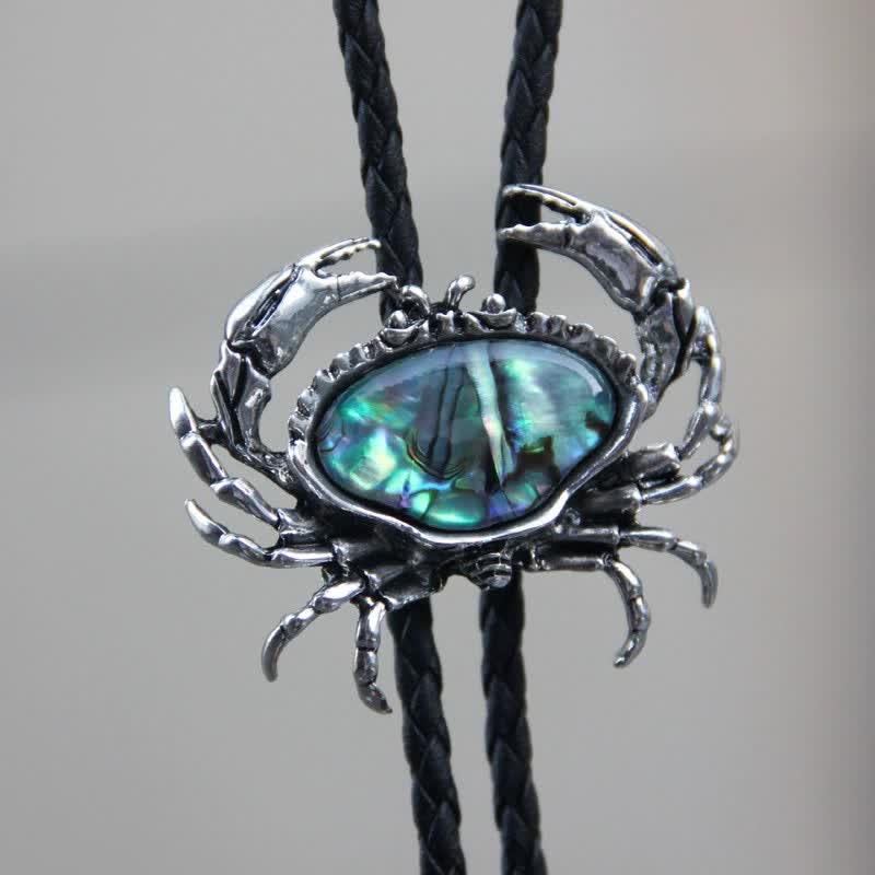 Crab Abalone Shell Removable Pendant Bolo Tie - Silver - image 0