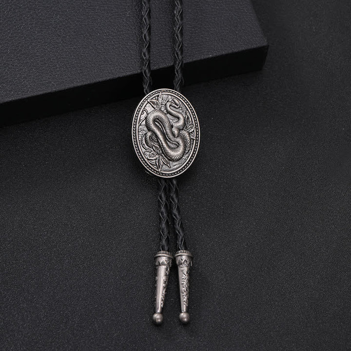 Traditional Snake Flower Pendant Bolo Tie - Silver - image 0