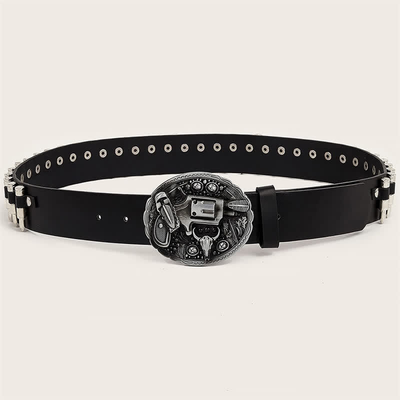 3d Gun Printed Pattern Buckle Bullets Rivets Leather Belt - image 9