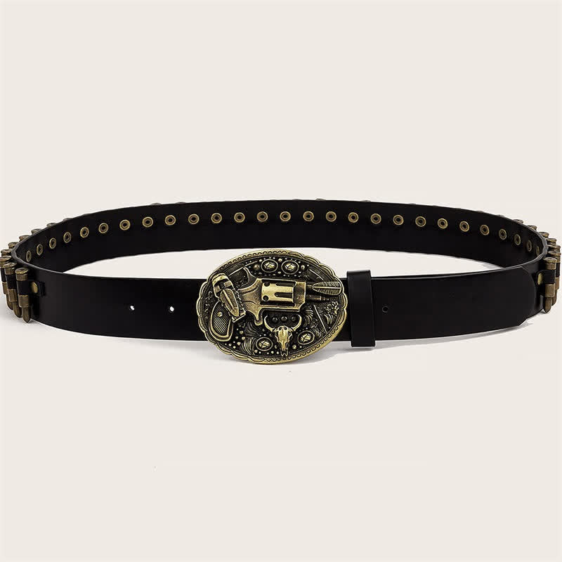 3d Gun Printed Pattern Buckle Bullets Rivets Leather Belt - image 4