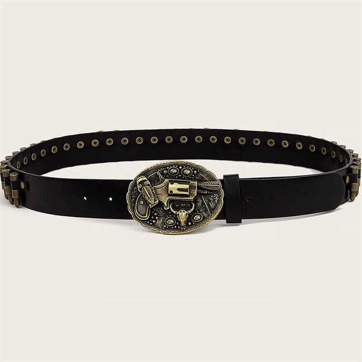 3d Gun Printed Pattern Buckle Bullets Rivets Leather Belt - image 4