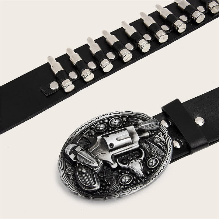 3d Gun Printed Pattern Buckle Bullets Rivets Leather Belt - image 11