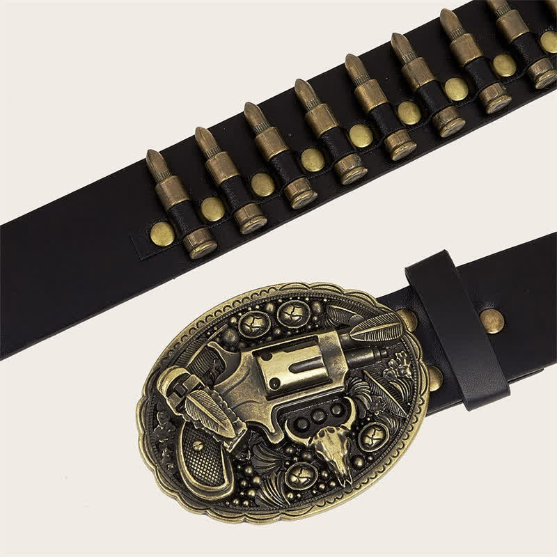 3d Gun Printed Pattern Buckle Bullets Rivets Leather Belt - image 6