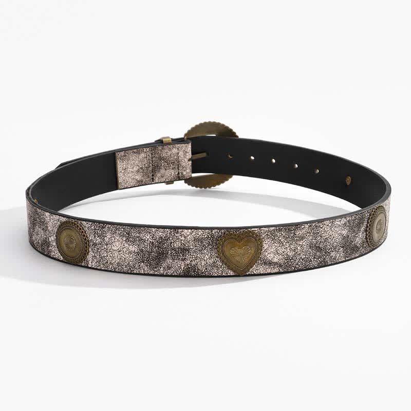 Round & Heart Rivets Inlaid Floral Print Leather Belt - image 6