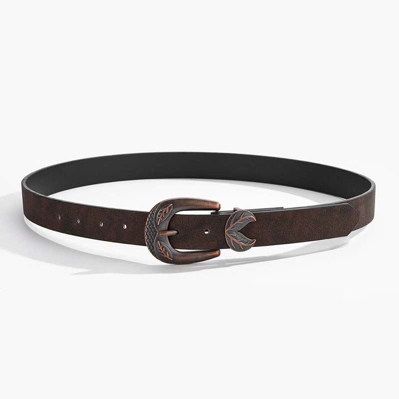 Vintage Versatile Slim Leaves Buckle Leather Belt - image 3
