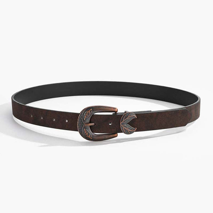 Vintage Versatile Slim Leaves Buckle Leather Belt - image 3