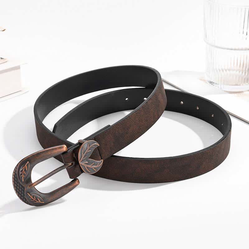 Vintage Versatile Slim Leaves Buckle Leather Belt - image 2