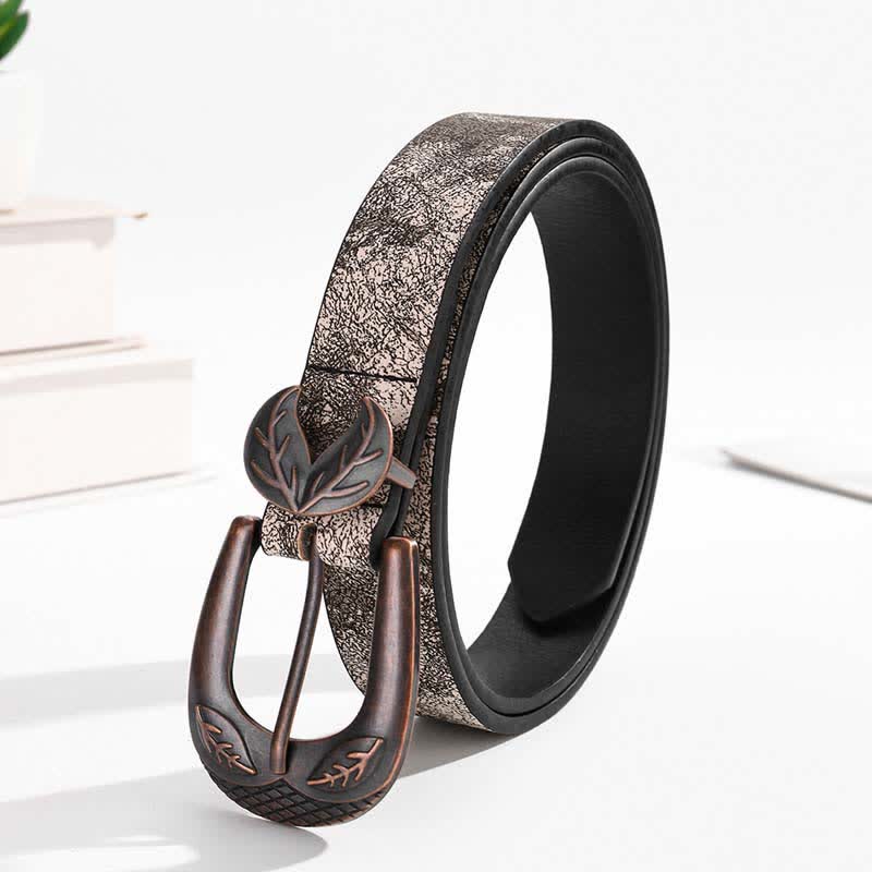Vintage Versatile Slim Leaves Buckle Leather Belt - image 7