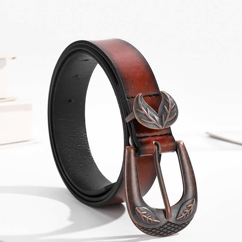 Vintage Versatile Slim Leaves Buckle Leather Belt - image 5