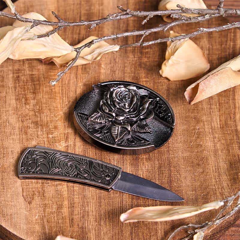Rose Theme DIY Hidden Knife Belt Buckle Turquoise Bull Pendant Bundle Set - image 5