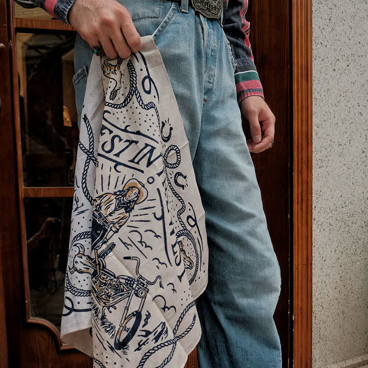 Western Sail Pattern Retro Motorcycle Square Scarf - image 2