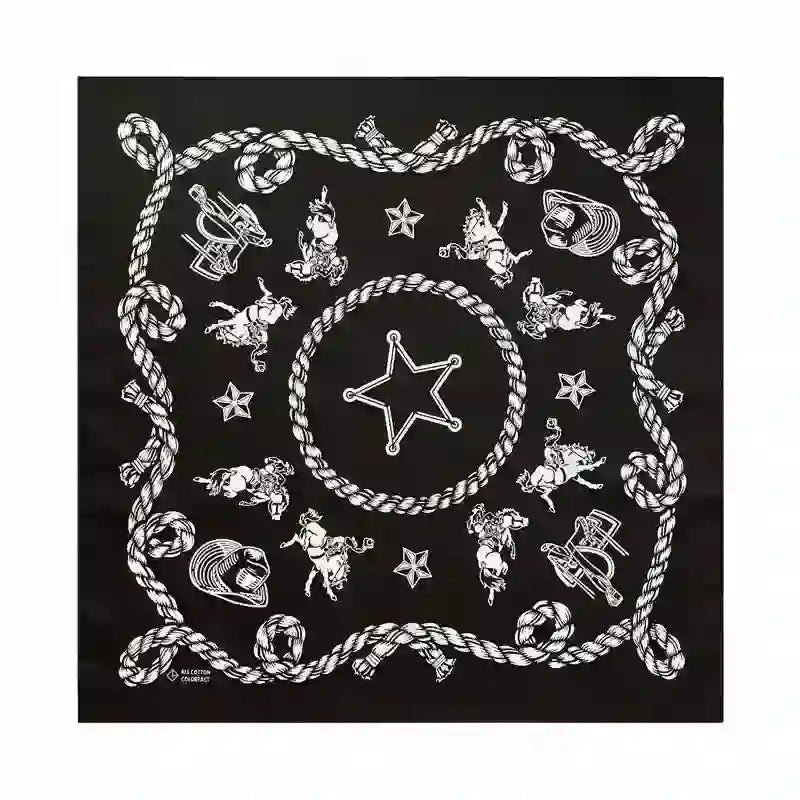 Cowboy Western Traditional Graphic Square Scarf - Black - image 1