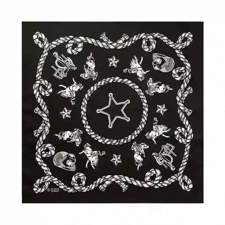 Cowboy Western Traditional Graphic Square Scarf - Black - image 1