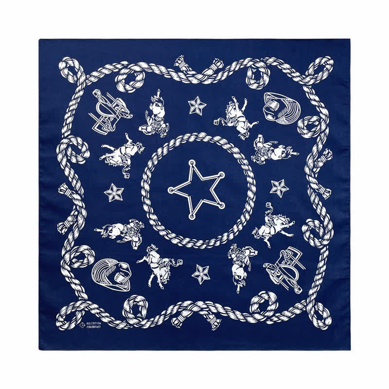 Cowboy Western Traditional Graphic Square Scarf - Navy - image 5
