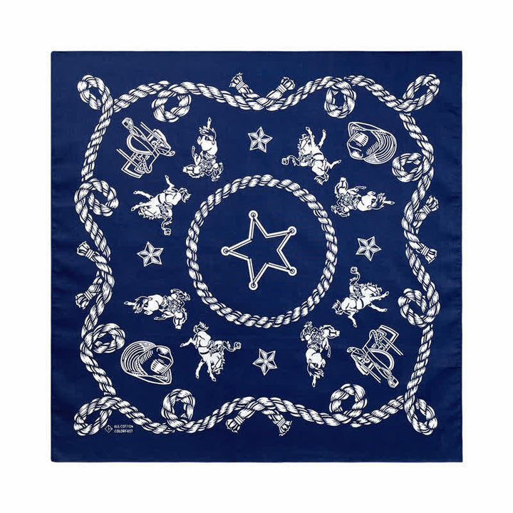 Cowboy Western Traditional Graphic Square Scarf - Navy - image 5