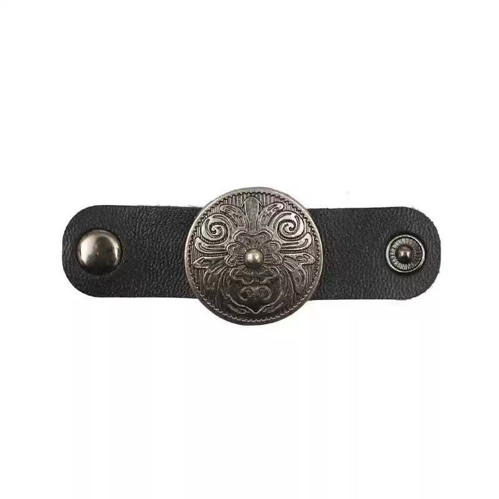 Decoration Round Carved Leather Scarf Buckle - Flower - image 2