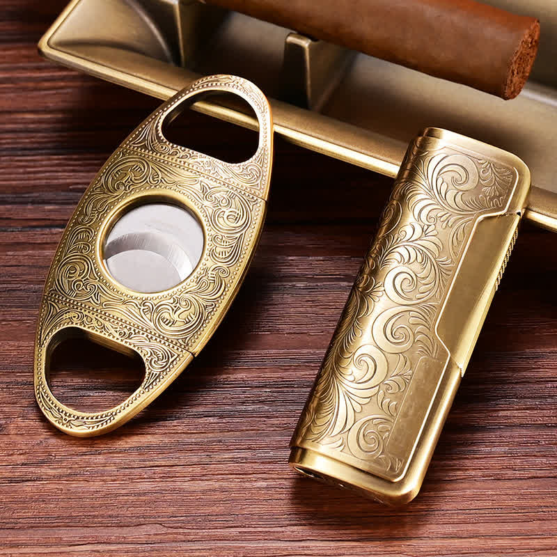 Retro Carved Lighter Set & Cigar Cutter - image 1
