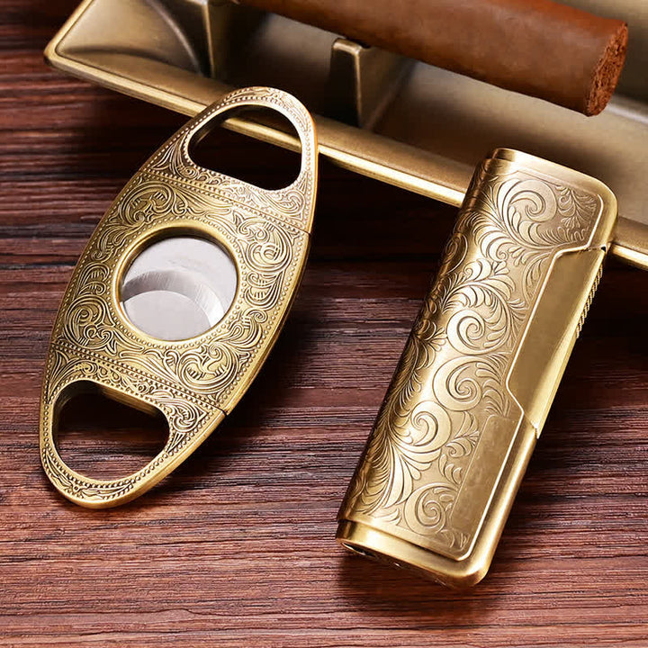 Retro Carved Lighter Set & Cigar Cutter - image 1