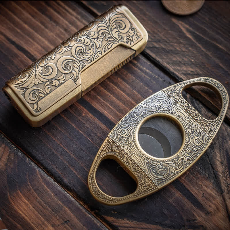 Retro Carved Lighter Set & Cigar Cutter - image 0