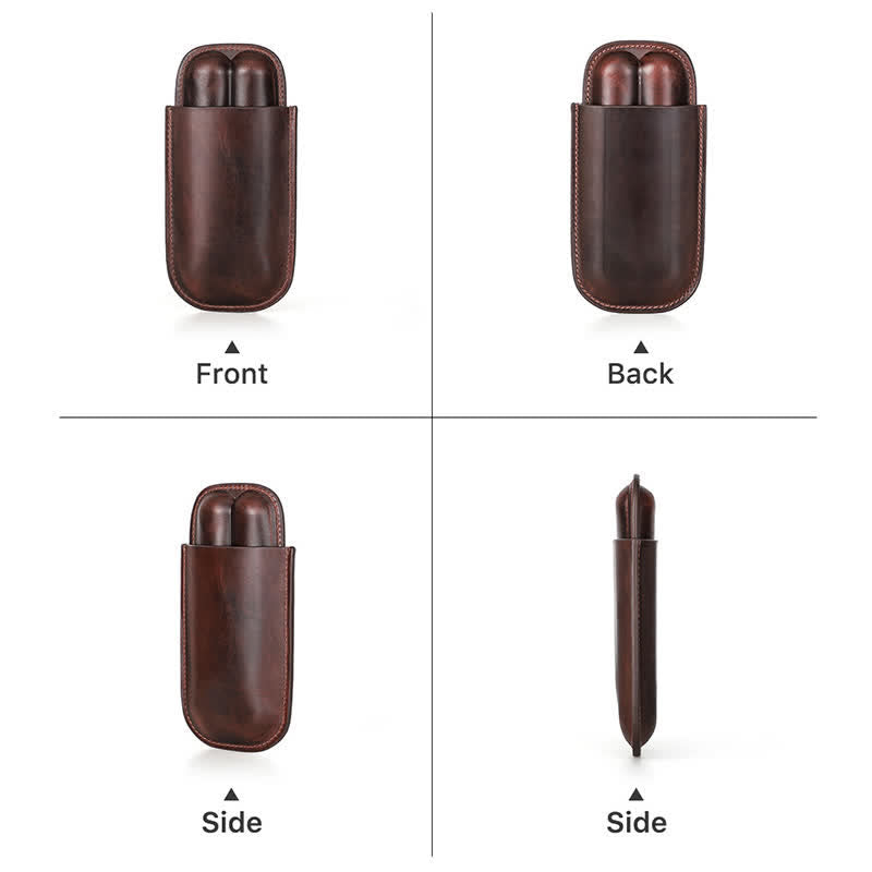 Brown Portable Cigar Humidor Leather Cigar Case (for Two Cigars)  - image 10