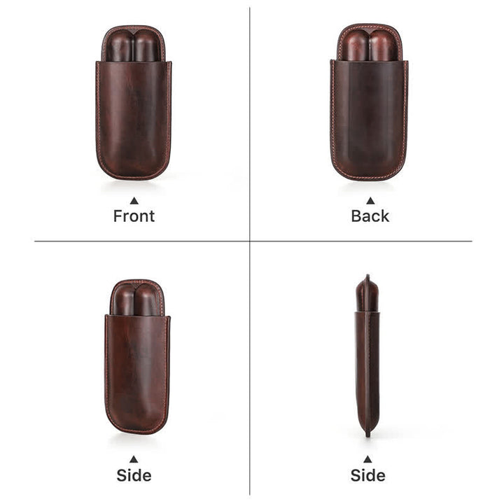 Brown Portable Cigar Humidor Leather Cigar Case (for Two Cigars)  - image 10