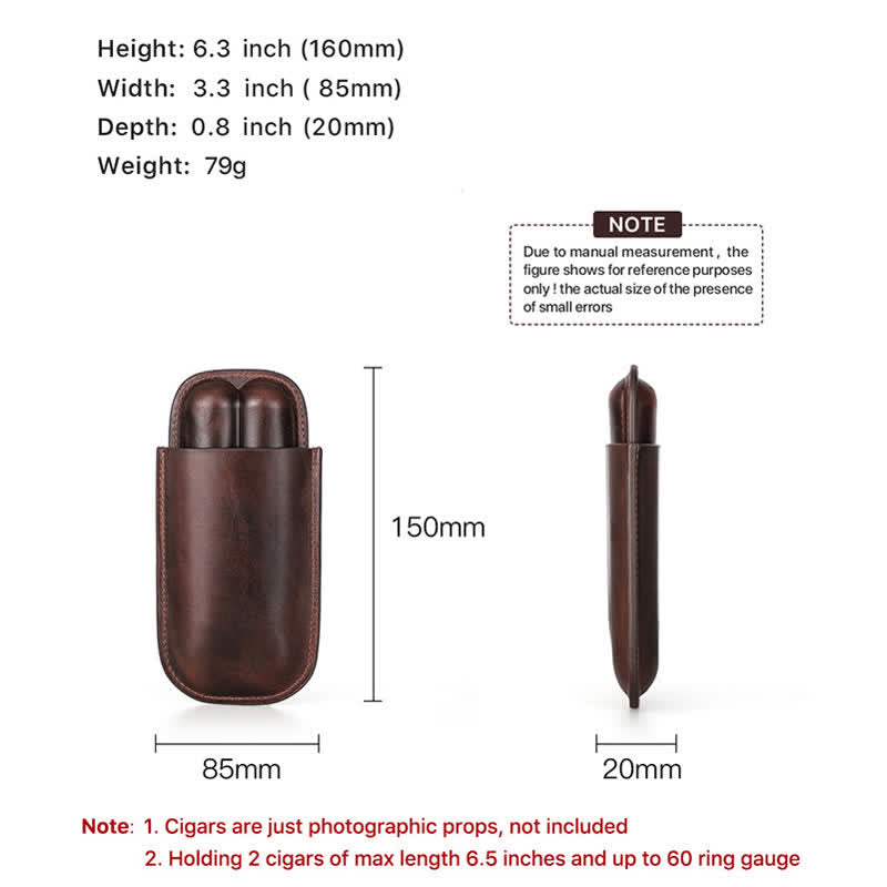 Brown Portable Cigar Humidor Leather Cigar Case (for Two Cigars)  - image 9