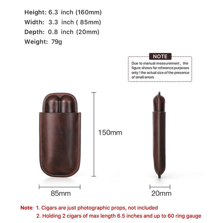 Brown Portable Cigar Humidor Leather Cigar Case (for Two Cigars)  - image 9