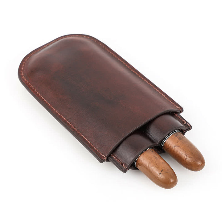 Brown Portable Cigar Humidor Leather Cigar Case (for Two Cigars)  - image 6