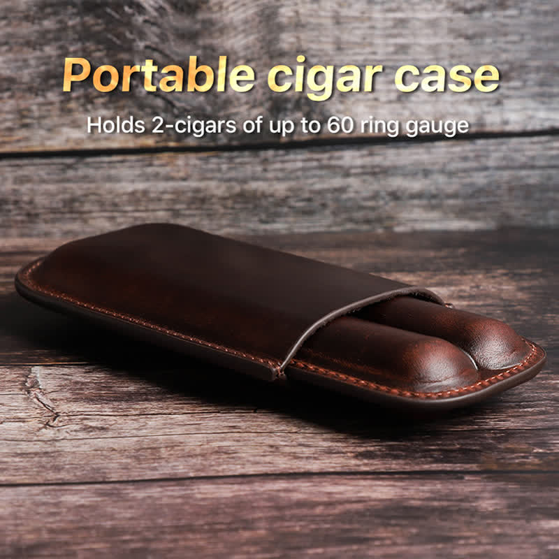 Brown Portable Cigar Humidor Leather Cigar Case (for Two Cigars)  - image 2