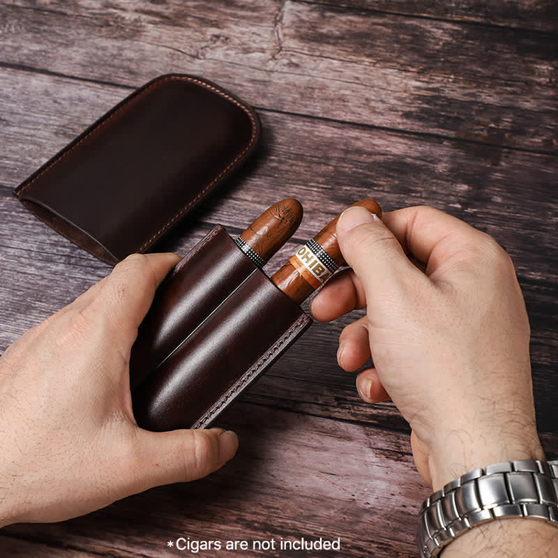 Brown Portable Cigar Humidor Leather Cigar Case (for Two Cigars)  - image 3