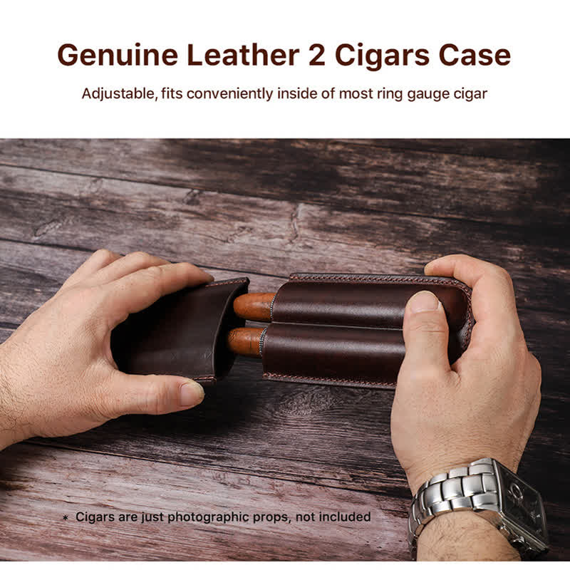 Brown Portable Cigar Humidor Leather Cigar Case (for Two Cigars)  - image 4
