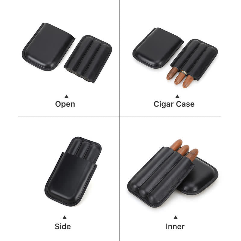 Brown Portable Cigar Humidor Leather Cigar Case (for Three Cigars)  - image 15