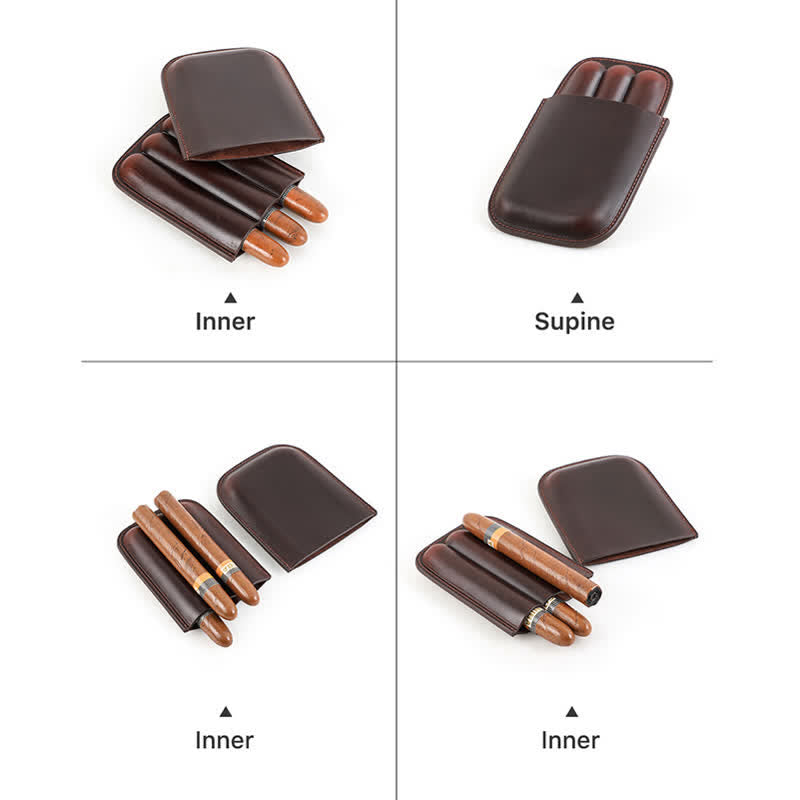 Brown Portable Cigar Humidor Leather Cigar Case (for Three Cigars)  - image 10