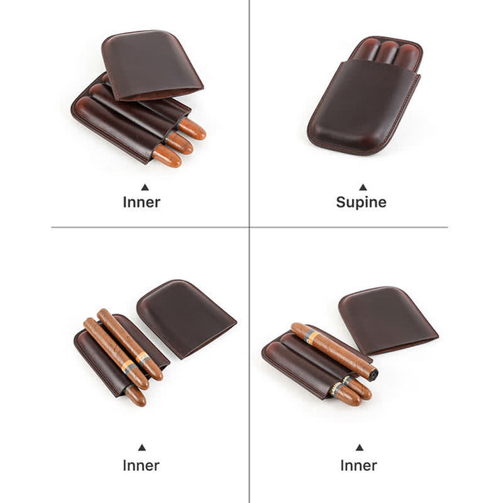 Brown Portable Cigar Humidor Leather Cigar Case (for Three Cigars)  - image 10