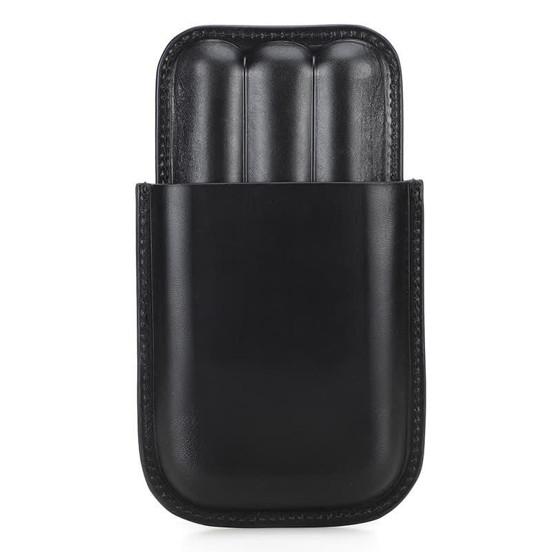 Brown Portable Cigar Humidor Leather Cigar Case (for Three Cigars)  - Black - image 11