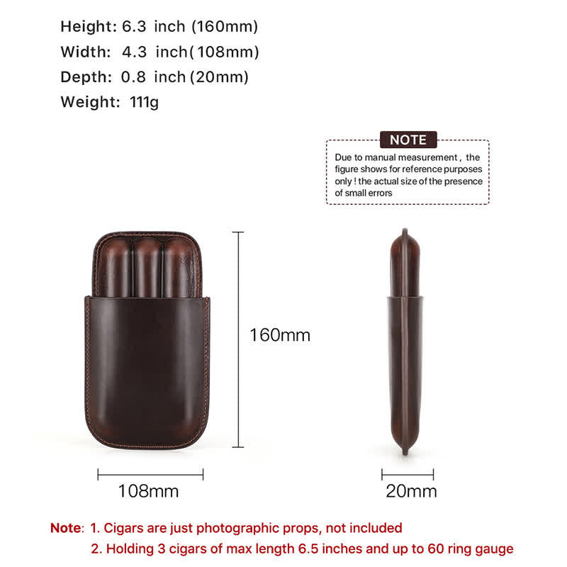 Brown Portable Cigar Humidor Leather Cigar Case (for Three Cigars)  - image 5