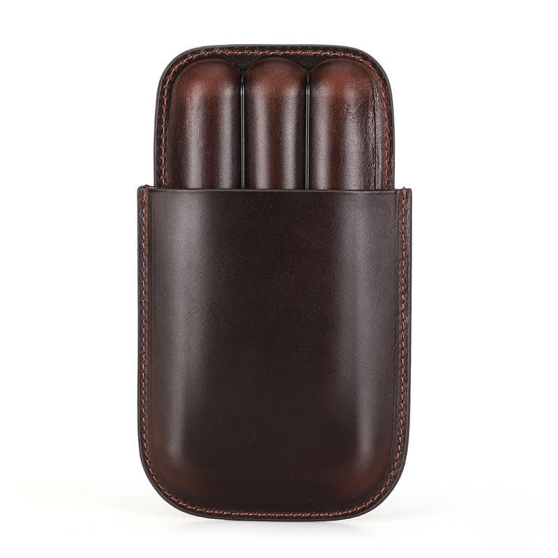 Brown Portable Cigar Humidor Leather Cigar Case (for Three Cigars)  - Brown - image 2