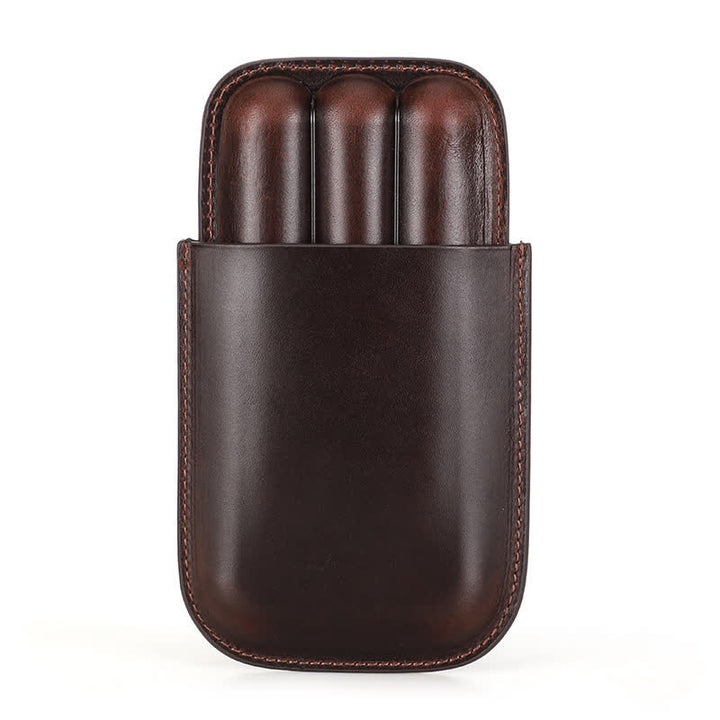 Brown Portable Cigar Humidor Leather Cigar Case (for Three Cigars)  - Brown - image 2