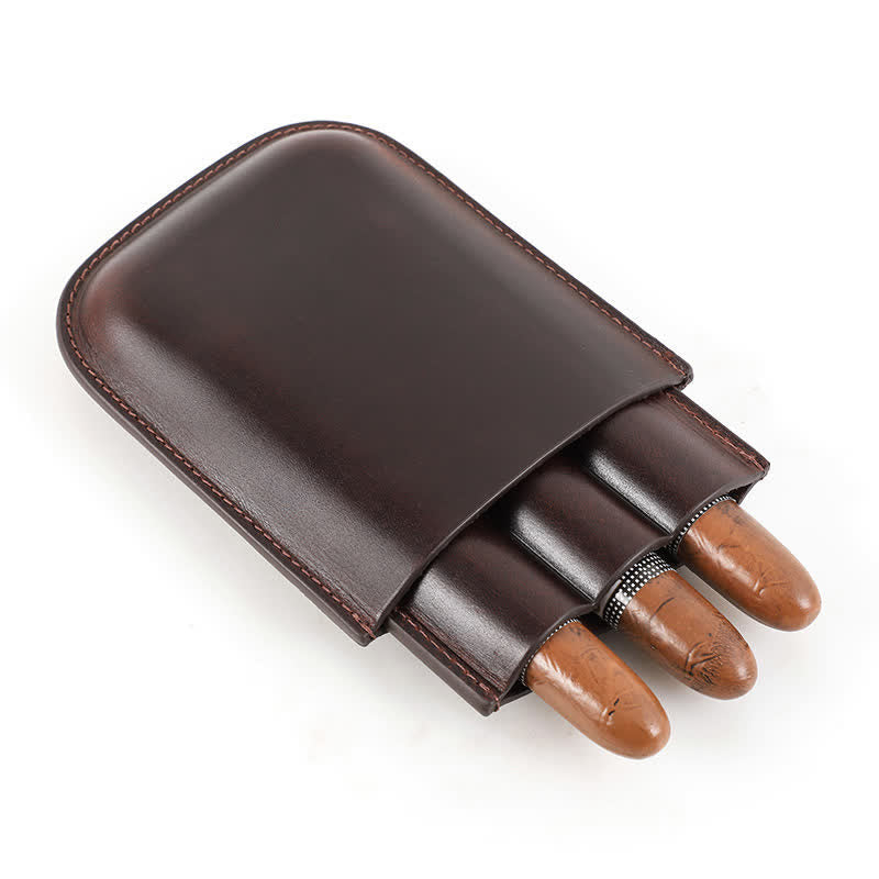 Brown Portable Cigar Humidor Leather Cigar Case (for Three Cigars)  - image 6