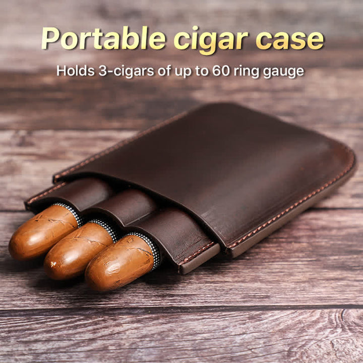 Brown Portable Cigar Humidor Leather Cigar Case (for Three Cigars)  - image 1